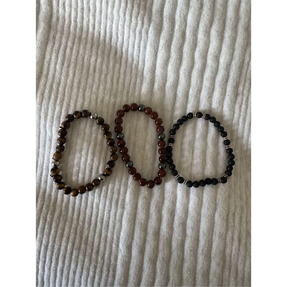 Men’s tigers eye and lava rock bracelets set - Picture 1 of 2